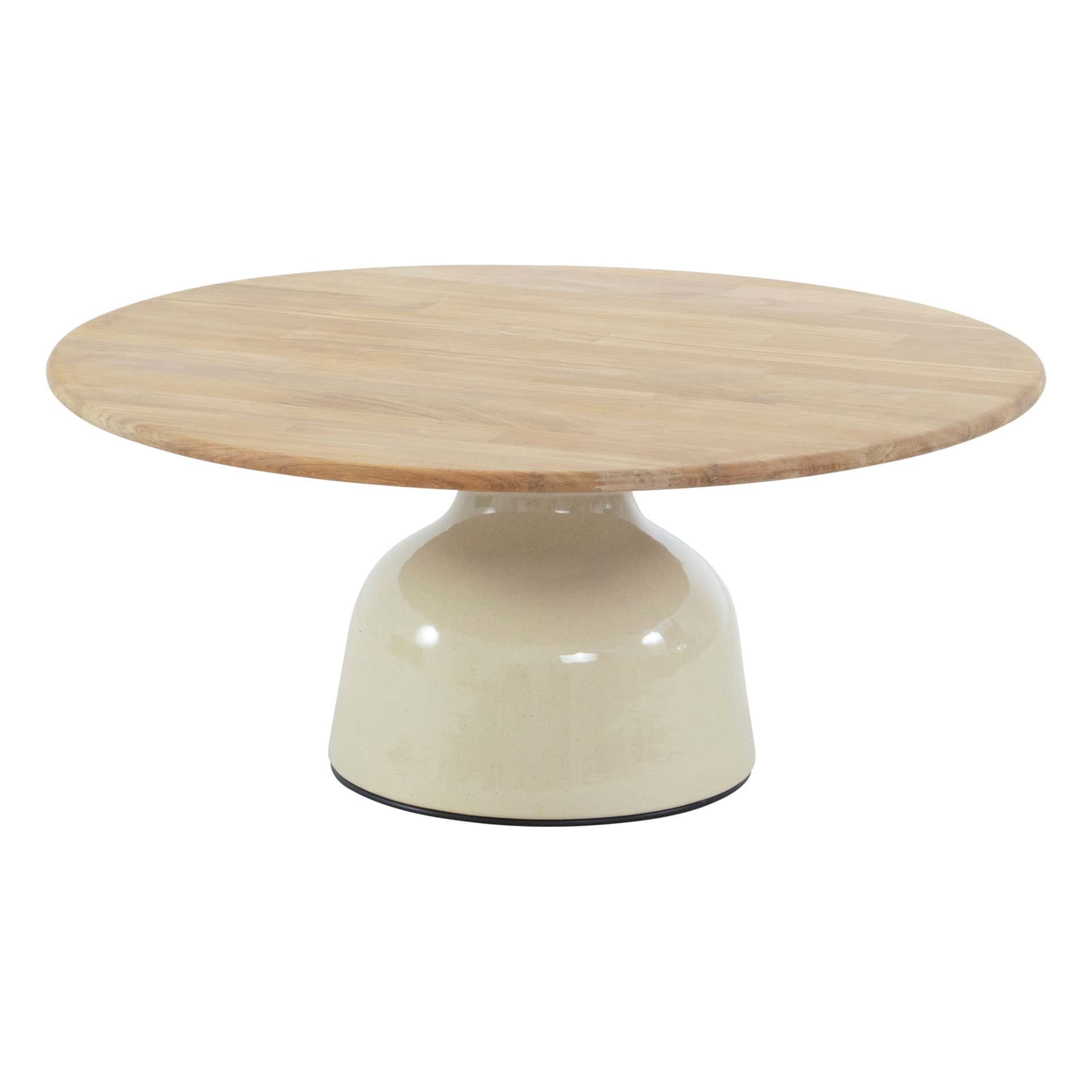 4 Seasons Outdoor June salontafel creme met teak tafelblad 80 cm Ø (H 35)