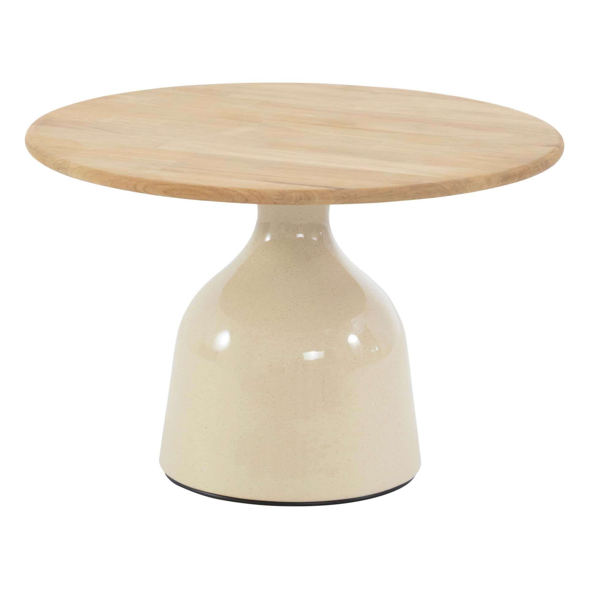 4 Seasons Outdoor June salontafel creme met teak tafelblad 60 cm Ø (H 40)