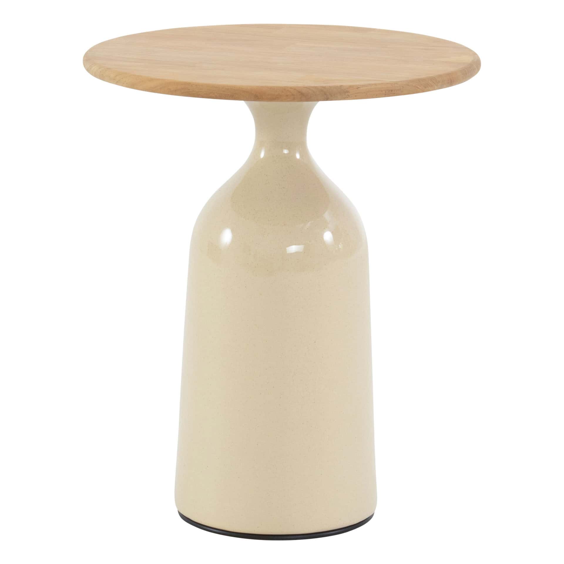 4 Seasons Outdoor June salontafel creme met teak tafelblad 45 cm Ø (H 55)