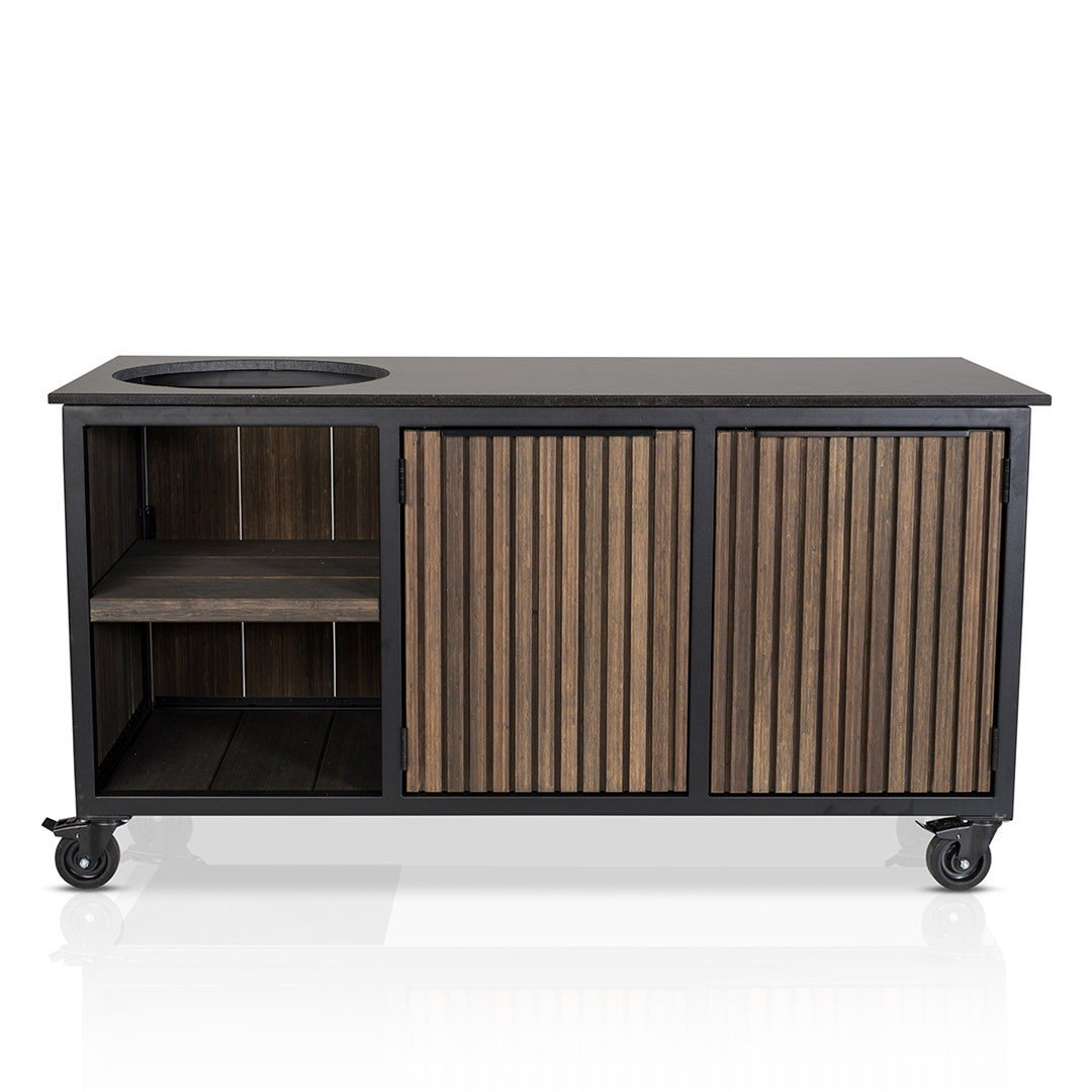 Fraaii buitenkeuken Bamboo graphite rhombus inferno dekton sirius werkblad + modulair lade + beschermhoes