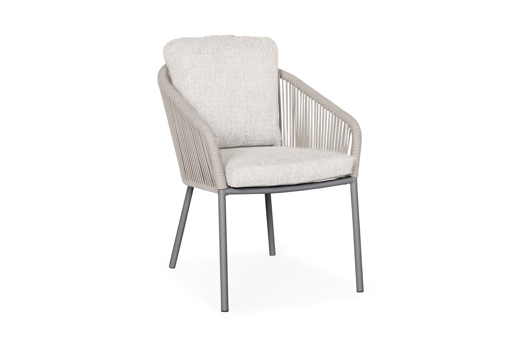 Suns Nappa dining stoel MRG frame en camel sand rope fishbone weaving met naturel kussens