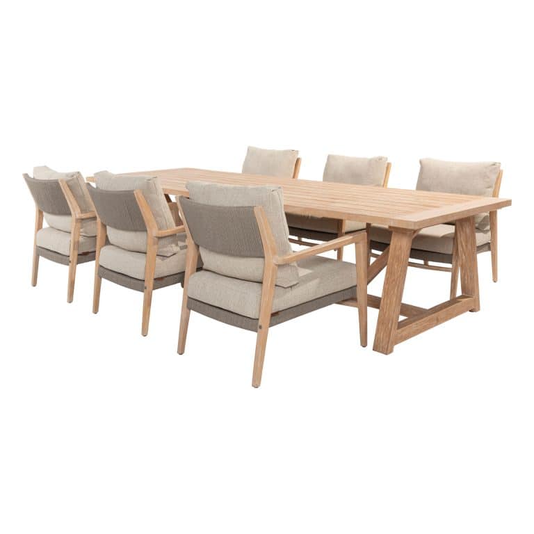4 Seasons Outdoor Julia low dining + Taste 4SO Noah low dining brushed teak tafel 300 cm