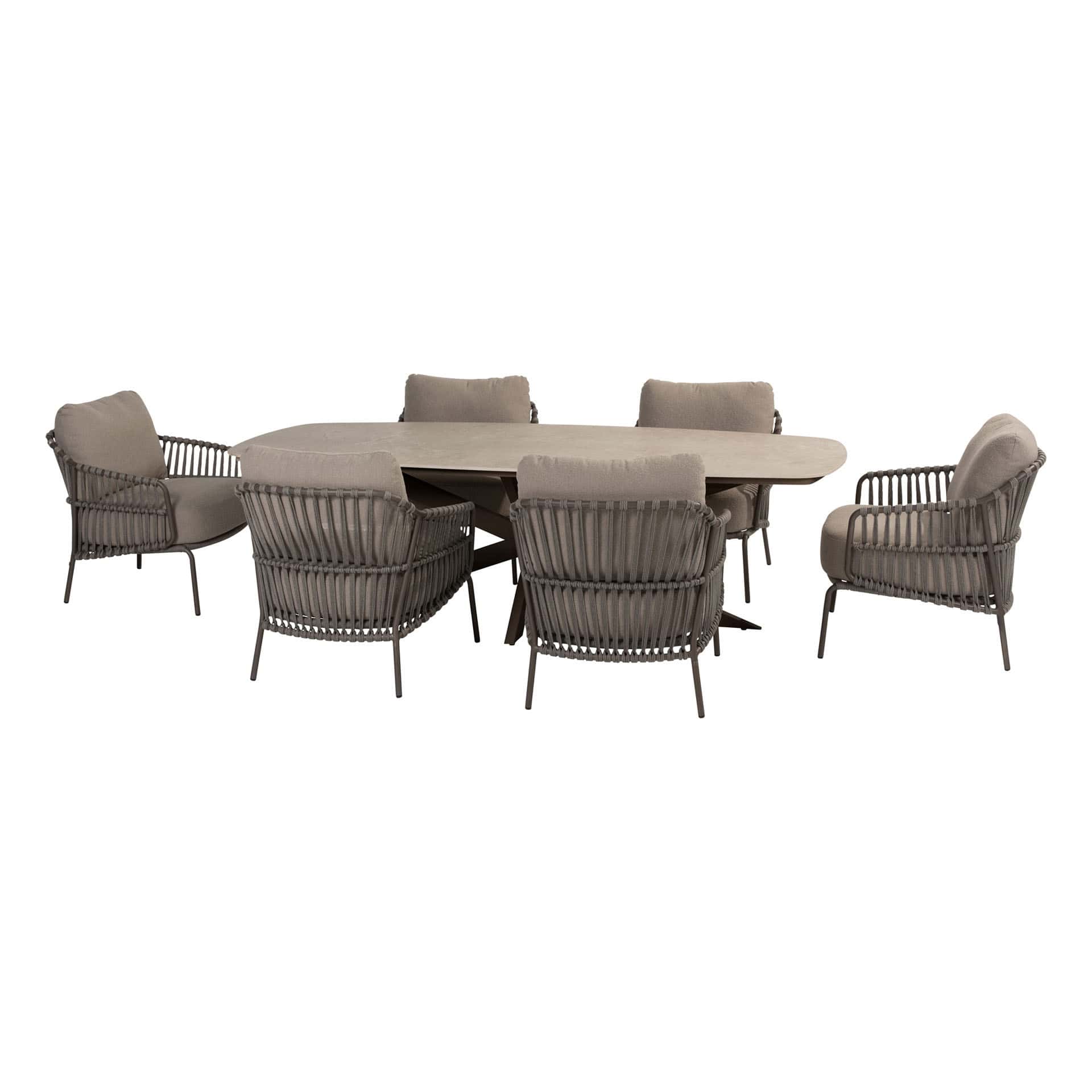 4 Seasons Outdoor Capalbio low dining stoel + Nevada low dining tafel barrel-vorm 250 cm terre