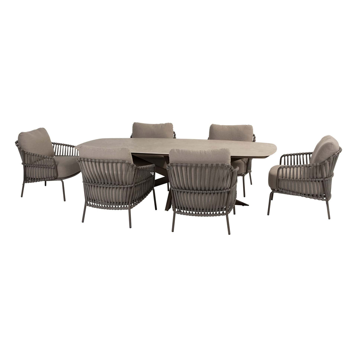 4 Seasons Outdoor Capalbio low dining stoel + Nevada low dining tafel barrel-vorm 250 cm terre