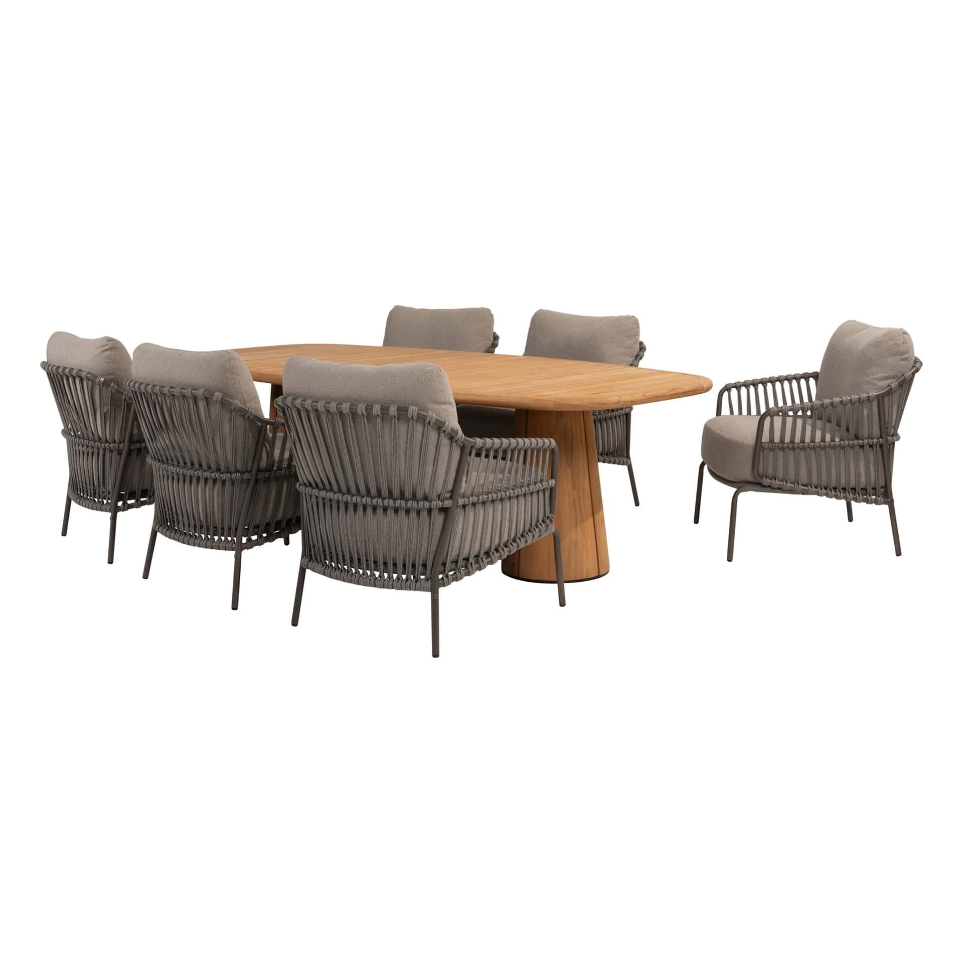 4 Seasons Outdoor Capalbio low dining stoel + Taste 4SO Capri low dining tafel barrel-vorm teak 240 cm