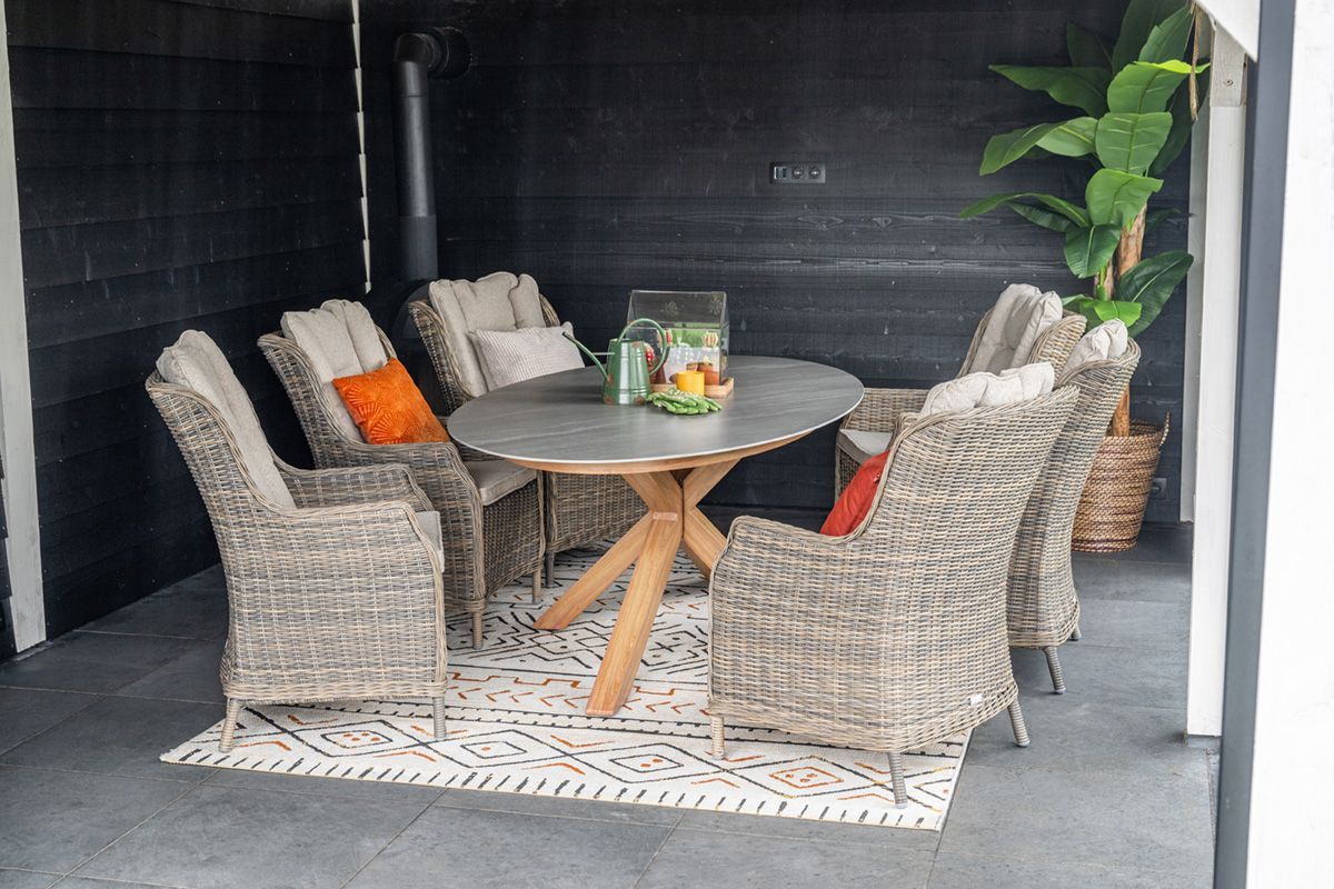 Garden Impressions Scotland tafel 230x115cm ovaal Napoli sand centostone, light teak look frame