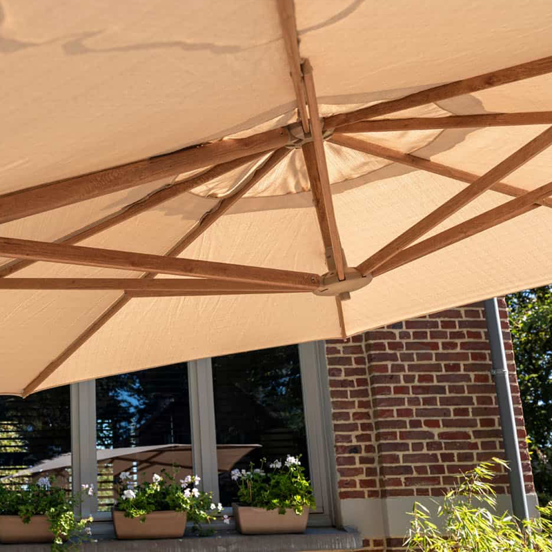 4 Seasons Outdoor Siesta Premium Ø350cm zand met houtlook frame