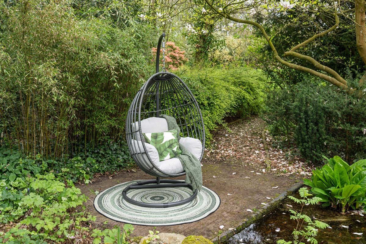 Garden Impressions Panama hangstoel eivorm grey wicker, carbon black frame