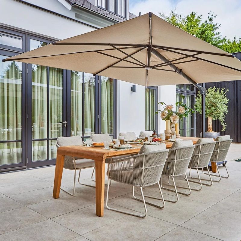 Suns Noli dining stoel, Camel sand frame en camel sand rope met naturel gravel kussens