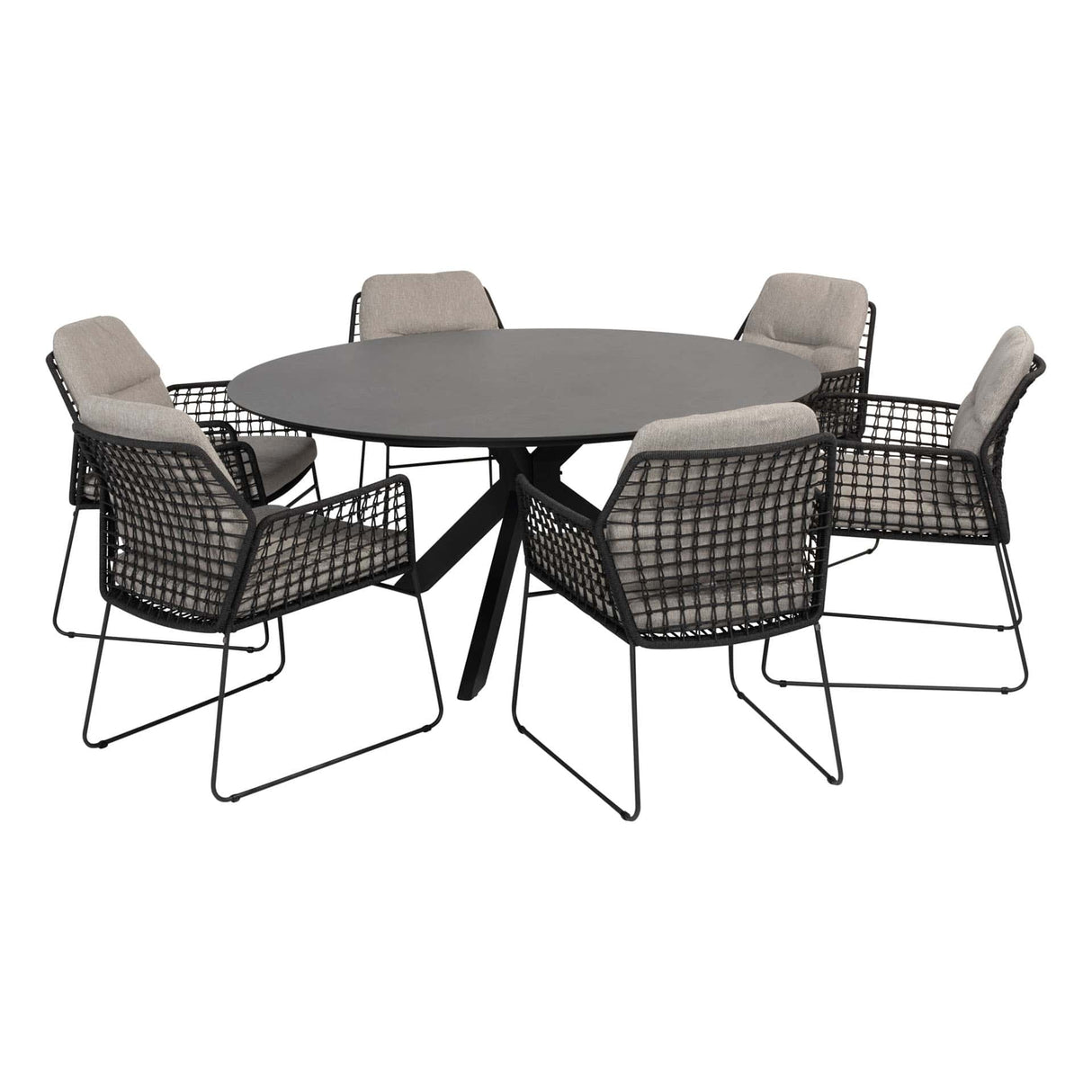 Taste 4SO Rhodos dining stoel + 4 Seasons Outdoor Locarno tafel HPL slate antraciet 160 Ø cm