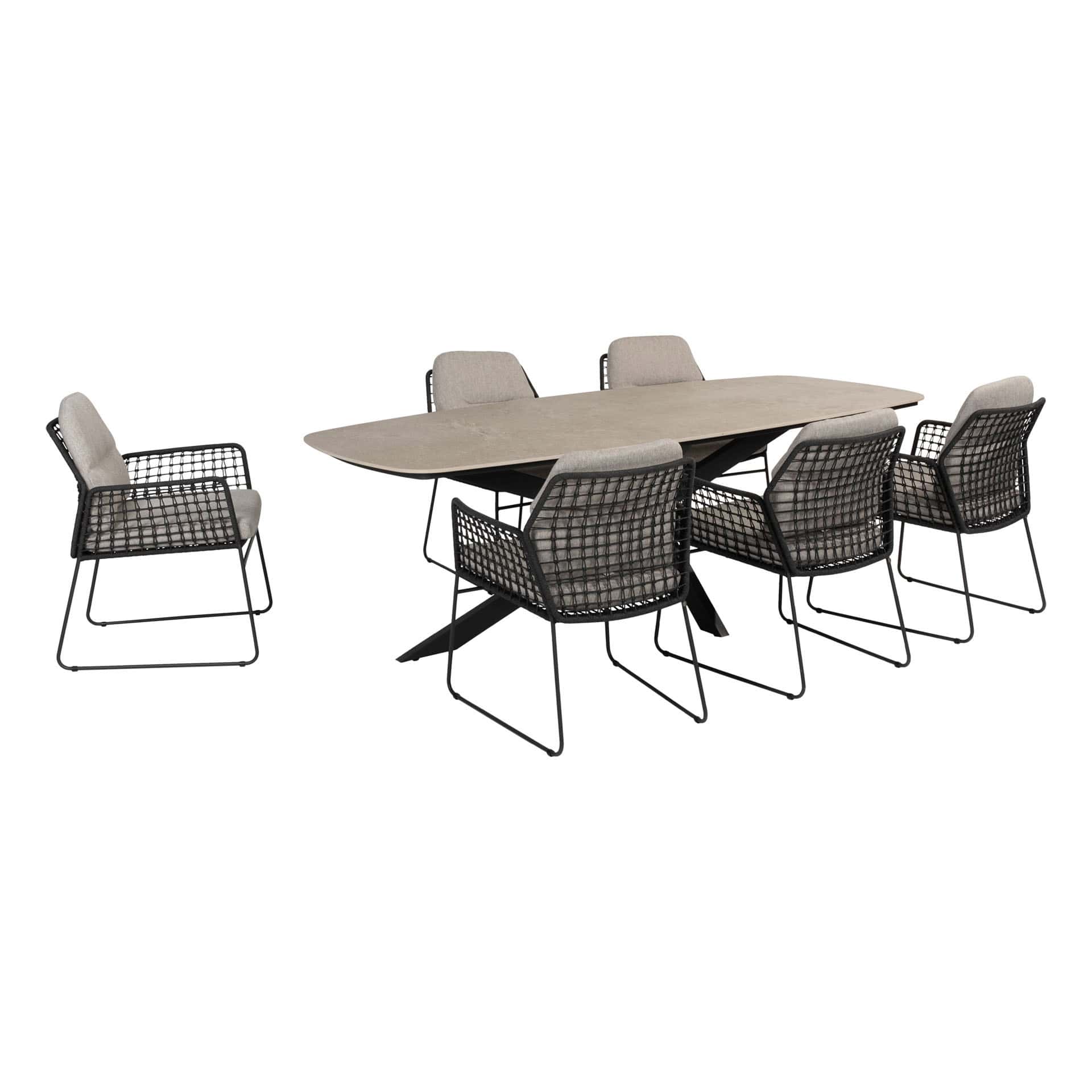 Taste 4SO Rhodos dining stoel + Prado tafel met keramisch tafelblad barrel antraciet 240 cm