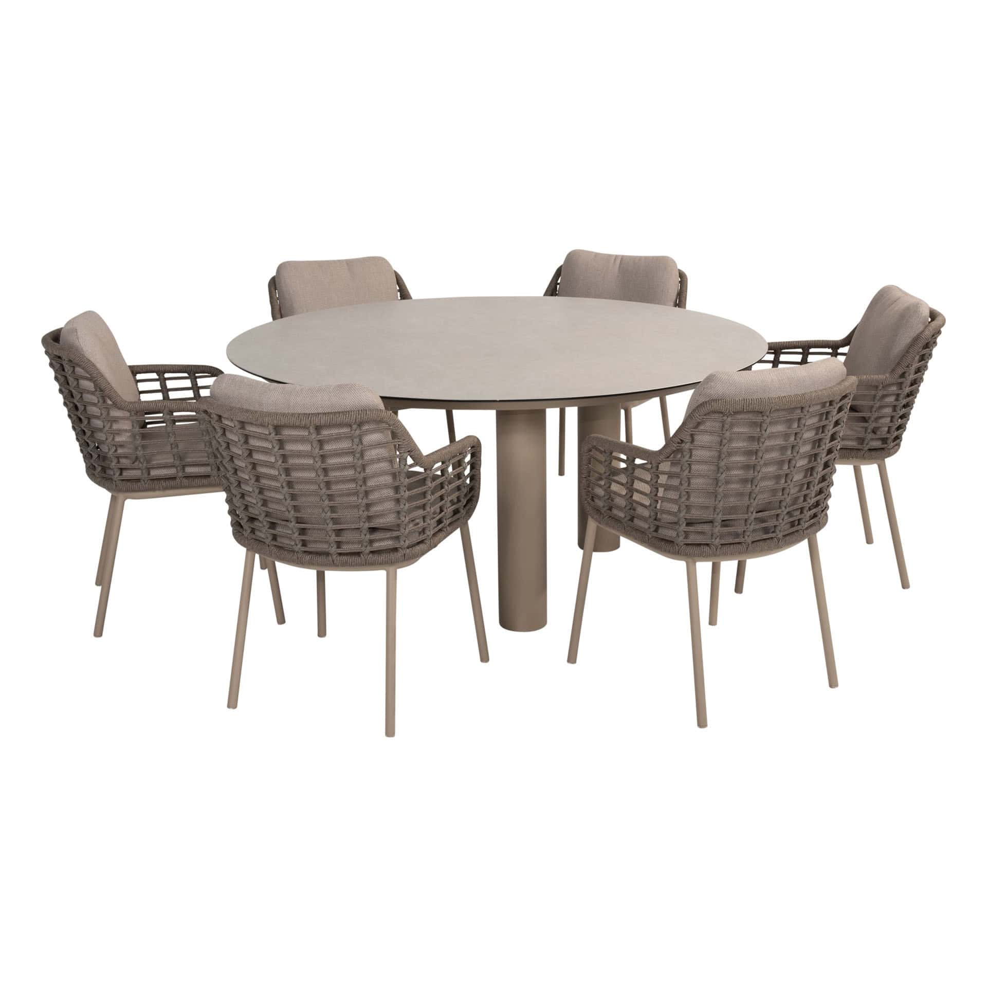 Taste 4SO Puglia dining stoel + Donato tafel latte met geprint keramiek tafelblad 160 Ø cm