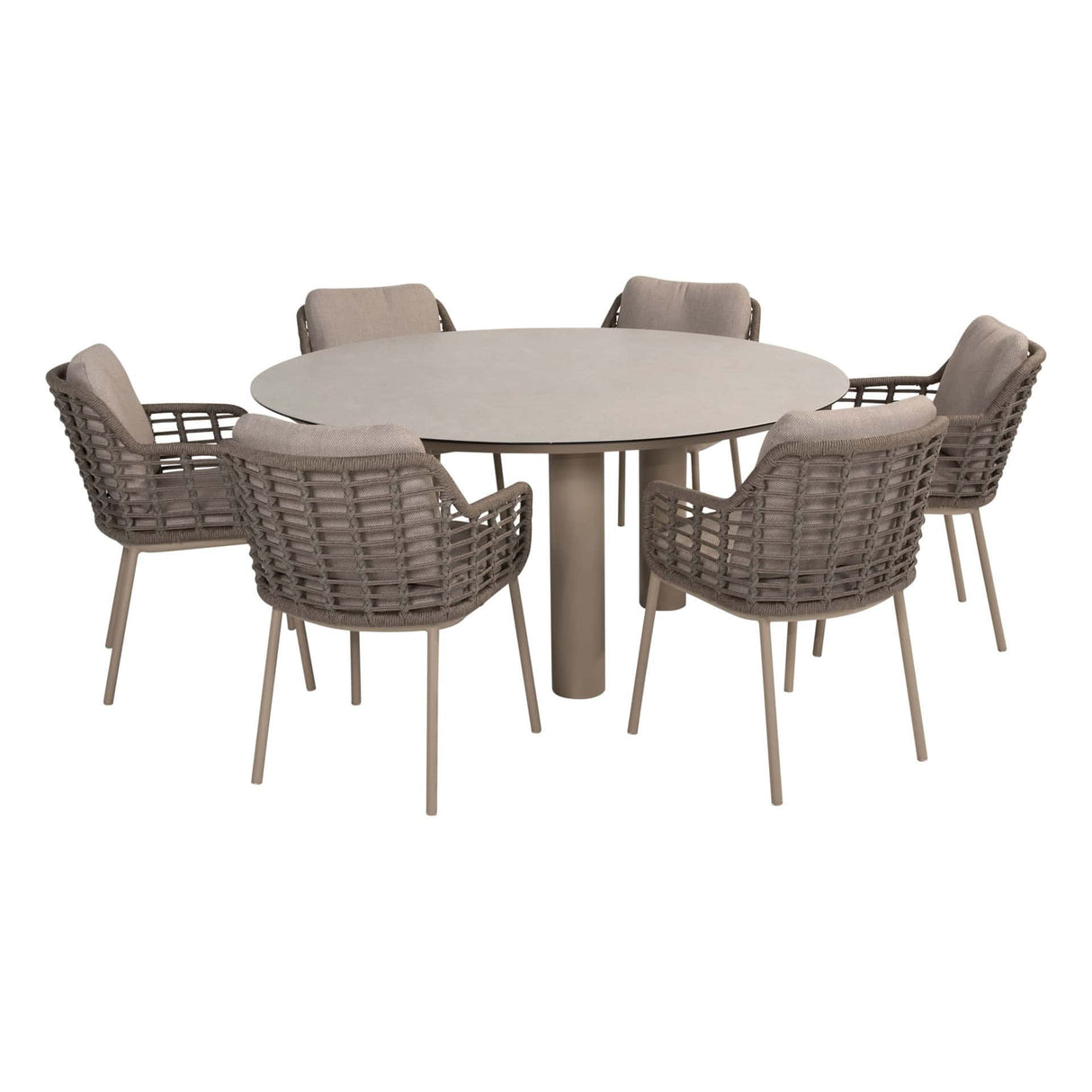 Taste 4SO Puglia dining stoel + Donato tafel latte met geprint keramiek tafelblad 160 Ø cm