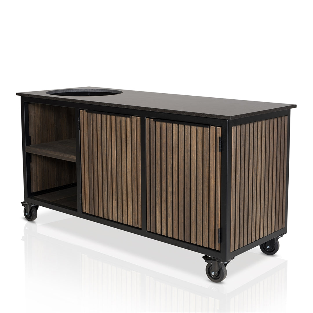 Fraaii buitenkeuken Bamboo graphite rhombus inferno dekton sirius werkblad + modulair lade + beschermhoes