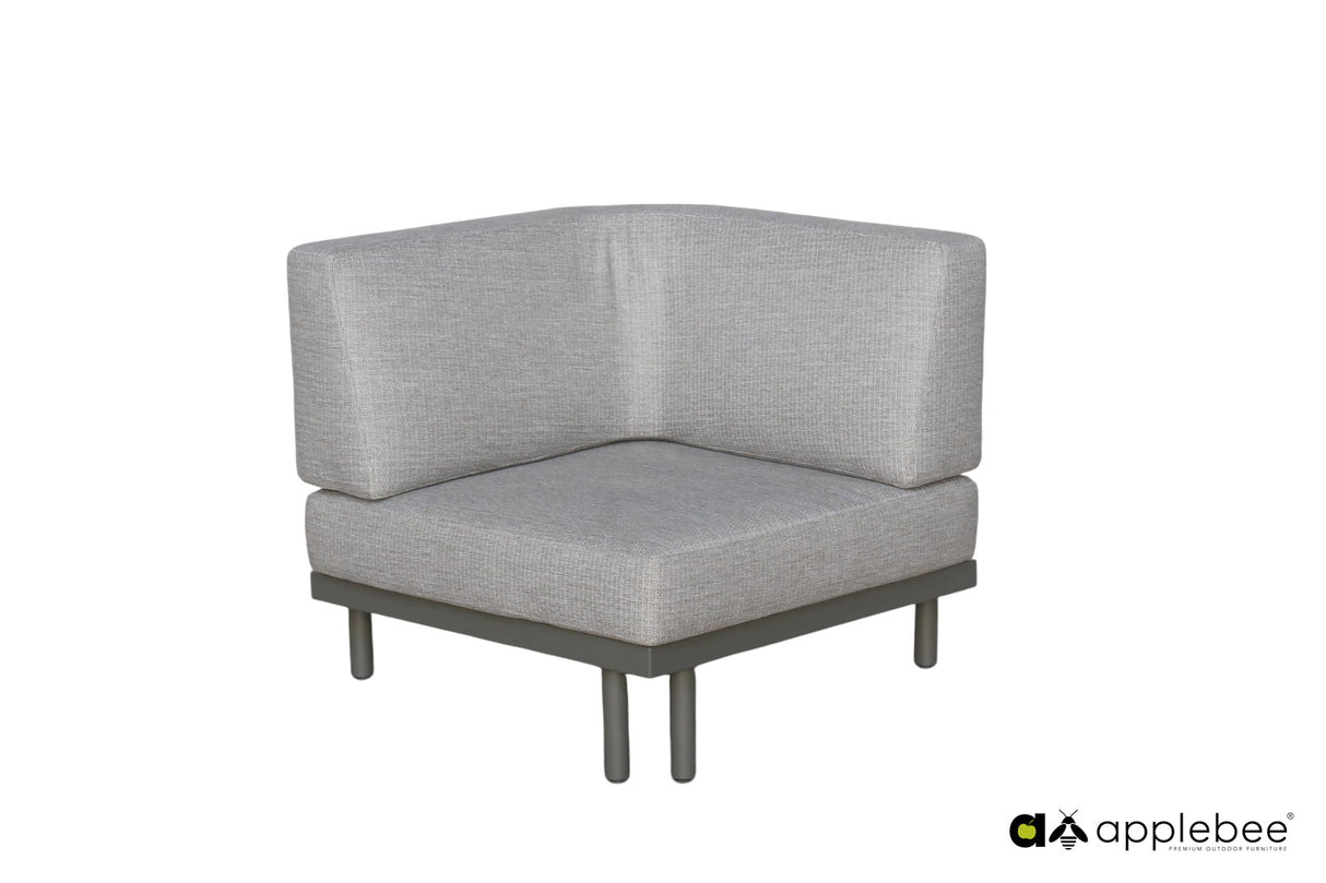 Applebee Maui corner chair, frame alu Taupe, rope Mid Grey, Bee Wett cushions Smoked Grey