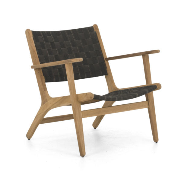 Applebee Luc lowback lounge chair 63 with arm, teak Natural, belt weaving Charcoal