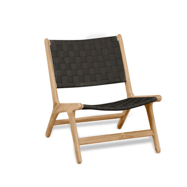 Applebee Luc low back lounge chair 63 without arm, teak Natural, belt weaving Charcoal