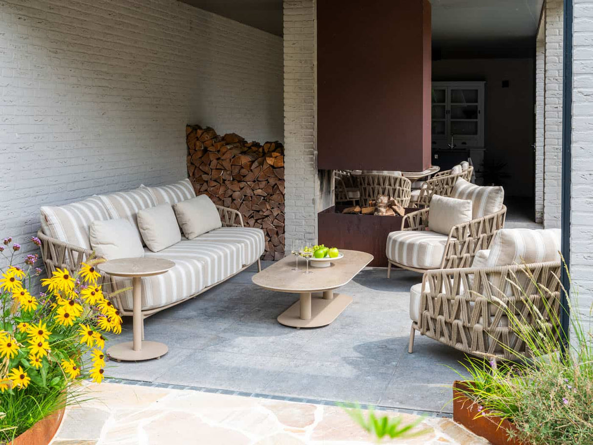 4 Seasons Outdoor Boaz ovale salontafel latte met keramisch tafelblad, 150 x 65 cm (H 35)