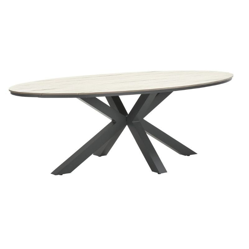 Garden Impressions Edison dining tafel ovaal 180x115xH75cm light teak polywood blad, carbon black frame
