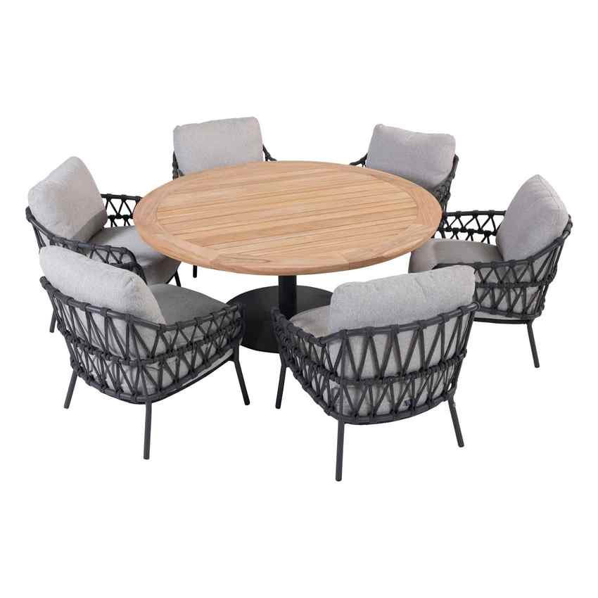 4 Seasons Outdoor 7-Delige Low dining set Calpi + Taste 4SO Saba tafel Ø160cm Teak /Antraciet