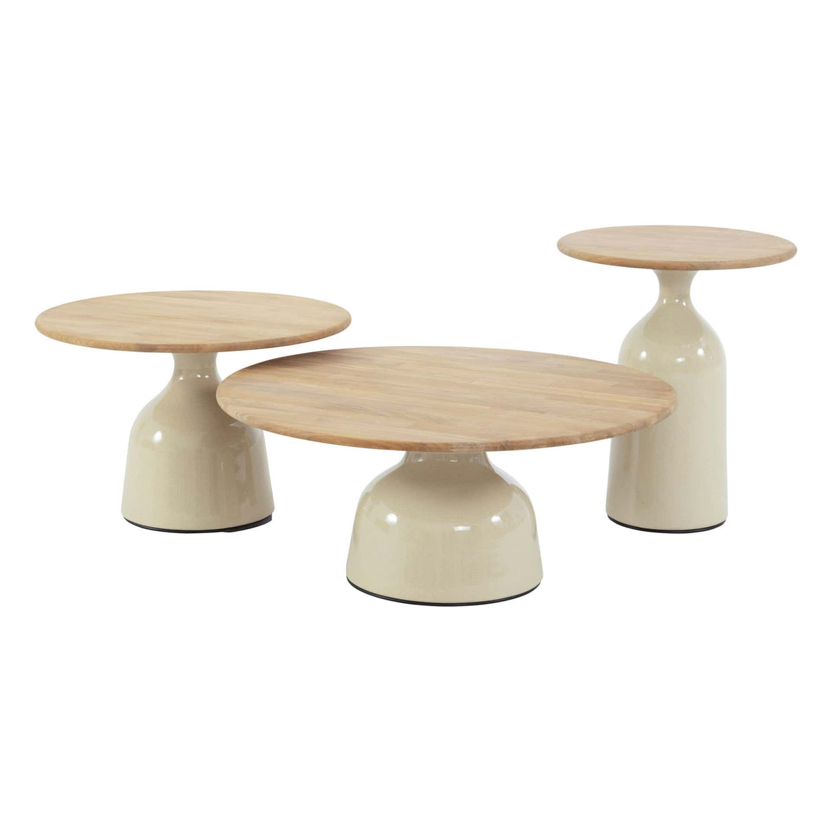 4 Seasons Outdoor June salontafel creme met teak tafelblad 45 cm Ø (H 55)