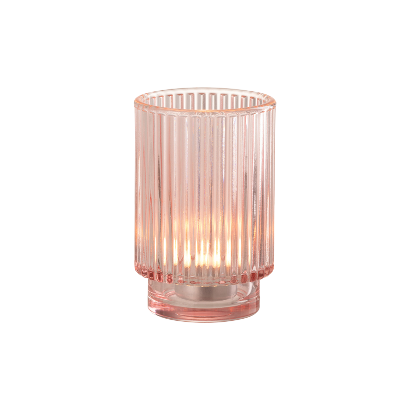 Lifestyle Theelicht GESTREEPT ROSE L (8.5x8.5x13cm)