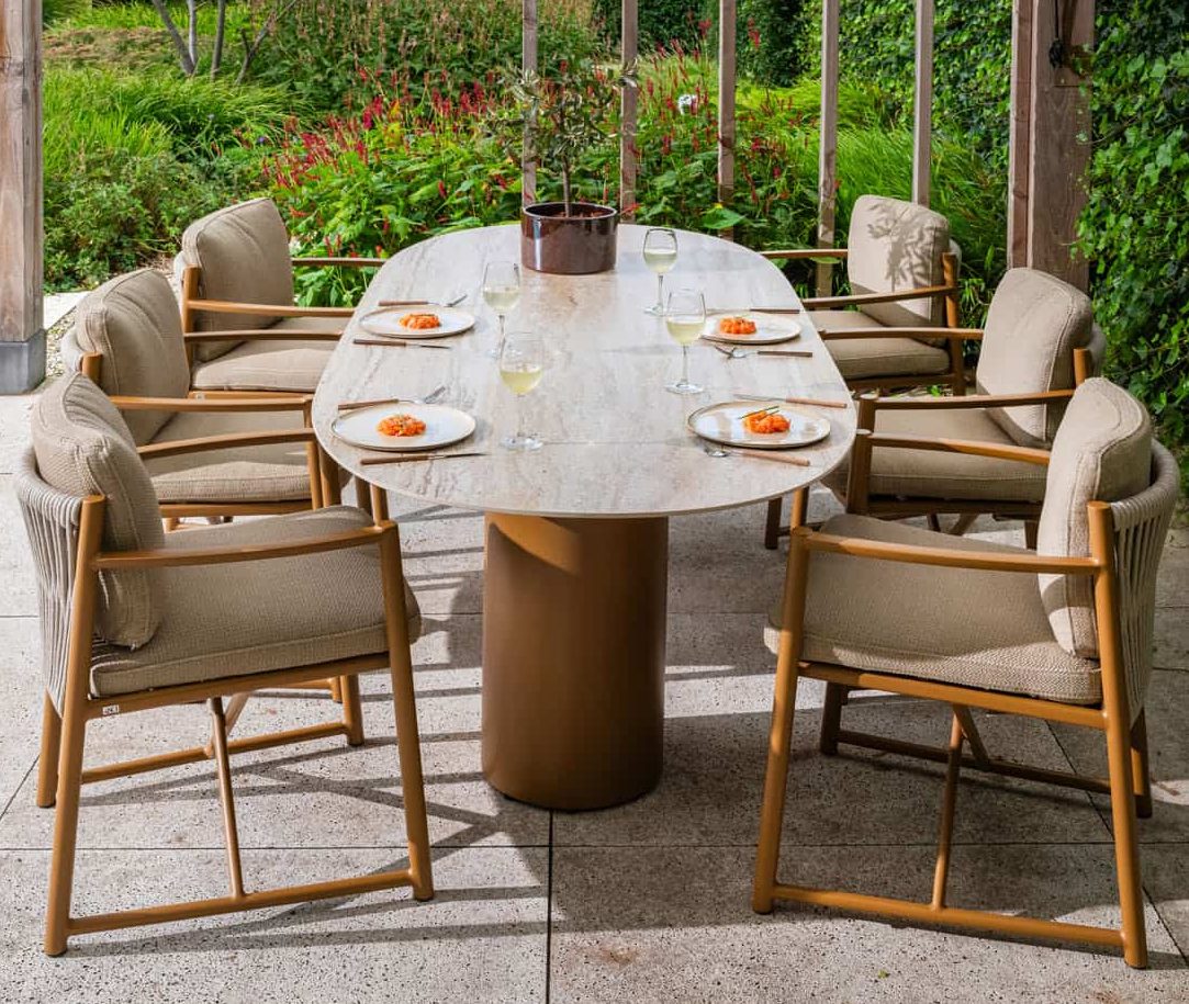 4 Seasons Outdoor Colorado eettafel keramisch travertin blad 240×105 cm