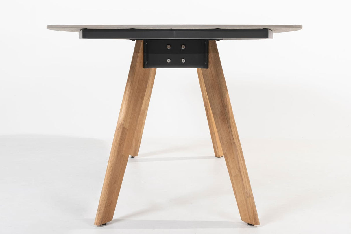 4 Seasons Outdoor Murcia dining latte + Montana tafel barrel keramiek terrazzo 240 cm teak onderstel