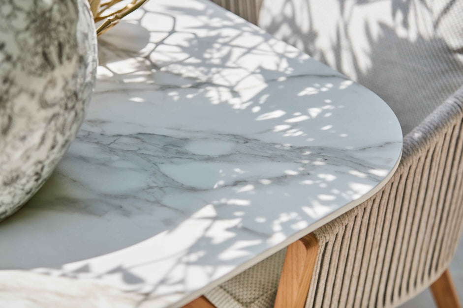 Suns Palermo dining tafel 320x116 Camel sand frame Neolith marble wit blad