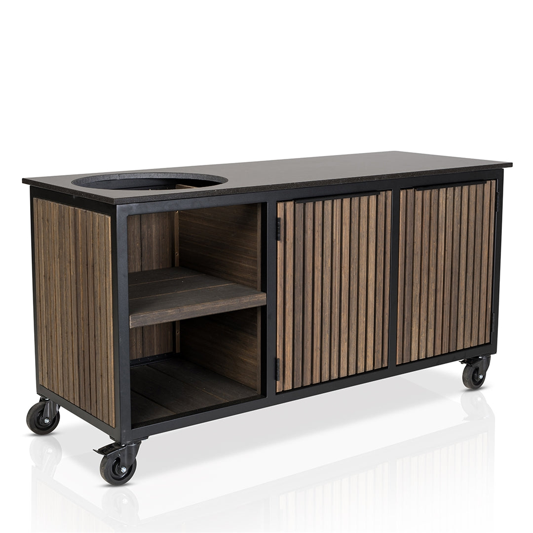 Fraaii buitenkeuken Bamboo graphite rhombus inferno dekton sirius werkblad + modulair lade + beschermhoes