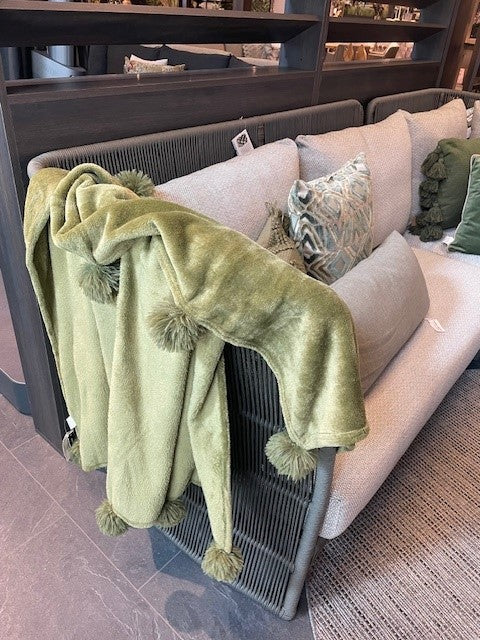 Jolipa Plaid pompom polyester groen 173x126x1cm