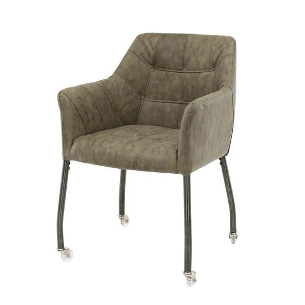 Lifestyle Armstoel vierkant gestikt wieltjes taupe