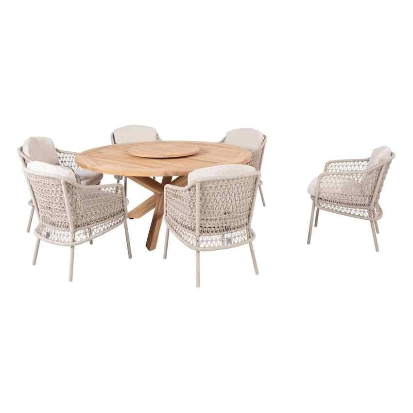 4 Seasons Outdoor 7-delige Puccini Latte dining set met Taste by 4SO Prado tafel Ø160cm Teak+Lazy Susan