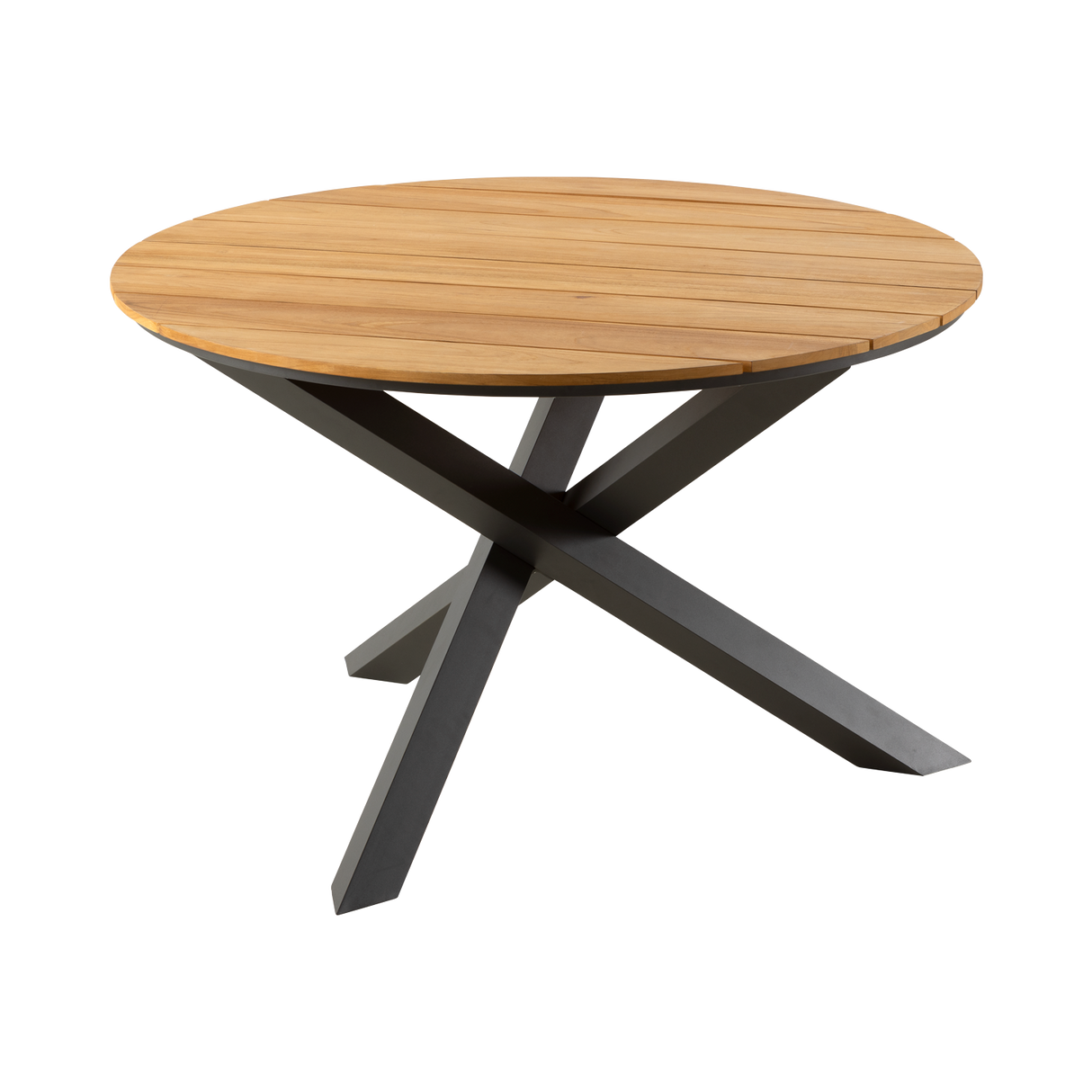 Callisto Salerno eettafel Ø120cm teak blad aluminium onderstel