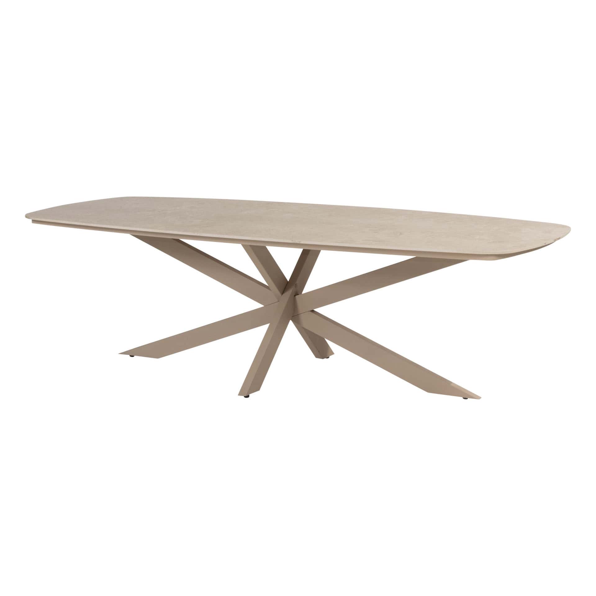 4 Seasons Outdoor Nevada keramisch tafel blad barrel-vorm 250 x 105 cm. met latte low dining onderstel