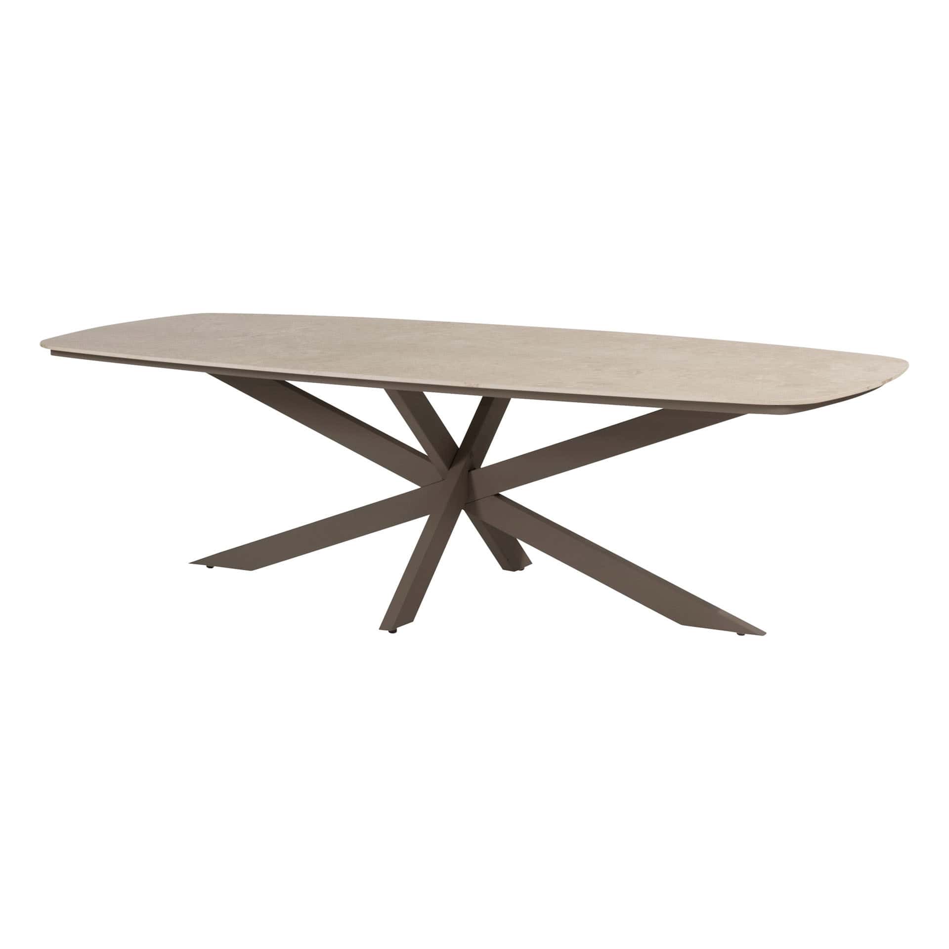 4 Seasons Outdoor Nevada keramisch tafel blad barrel-vorm 250 x 105 cm. met terre low dining onderstel