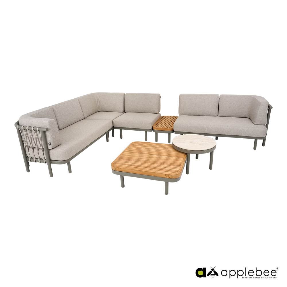 Applebee Maui corner chair, frame alu Taupe, rope Mid Grey, Bee Wett cushions Smoked Grey