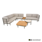 Applebee Maui corner chair, frame alu Taupe, rope Mid Grey, Bee Wett cushions Smoked Grey