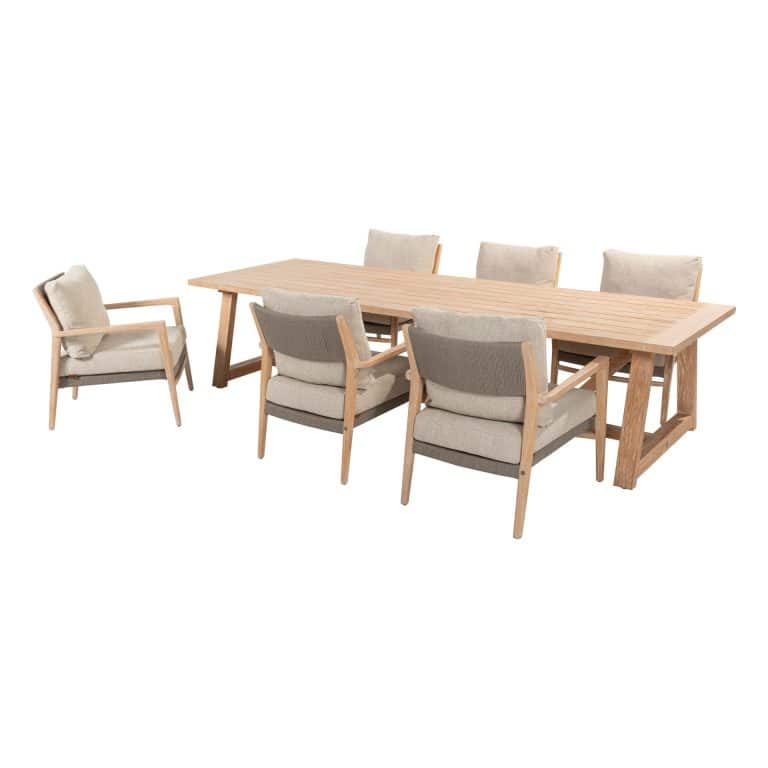 4 Seasons Outdoor Julia low dining + Taste 4SO Noah low dining brushed teak tafel 300 cm