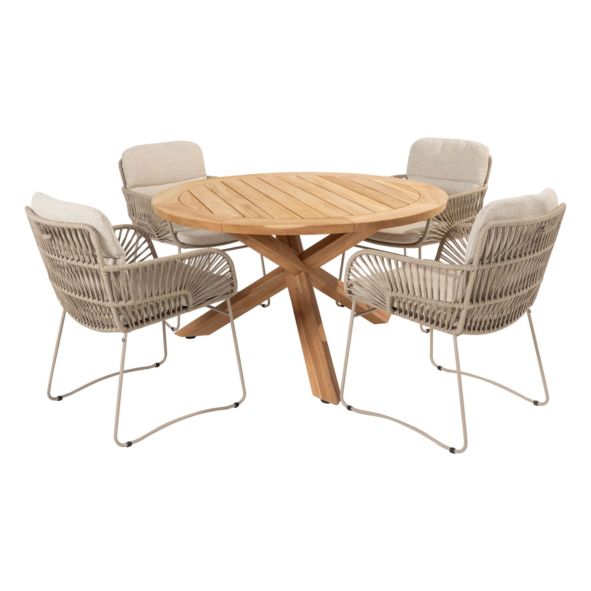 4 Seasons Outdoor Murcia dining latte + Taste 4SO Prado teak tafel 130 Ø cm