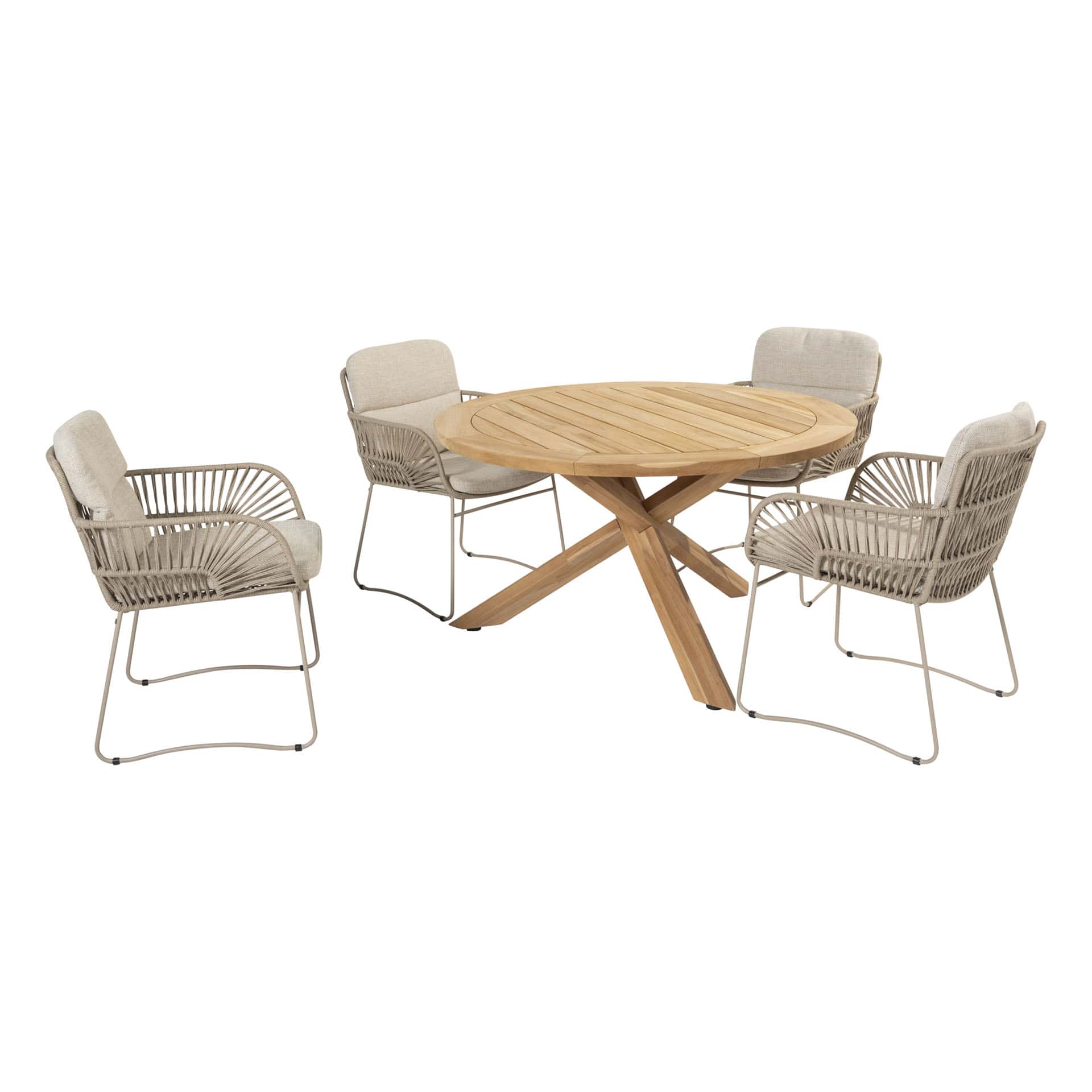 4 Seasons Outdoor Murcia dining latte + Taste 4SO Prado teak tafel 130 Ø cm