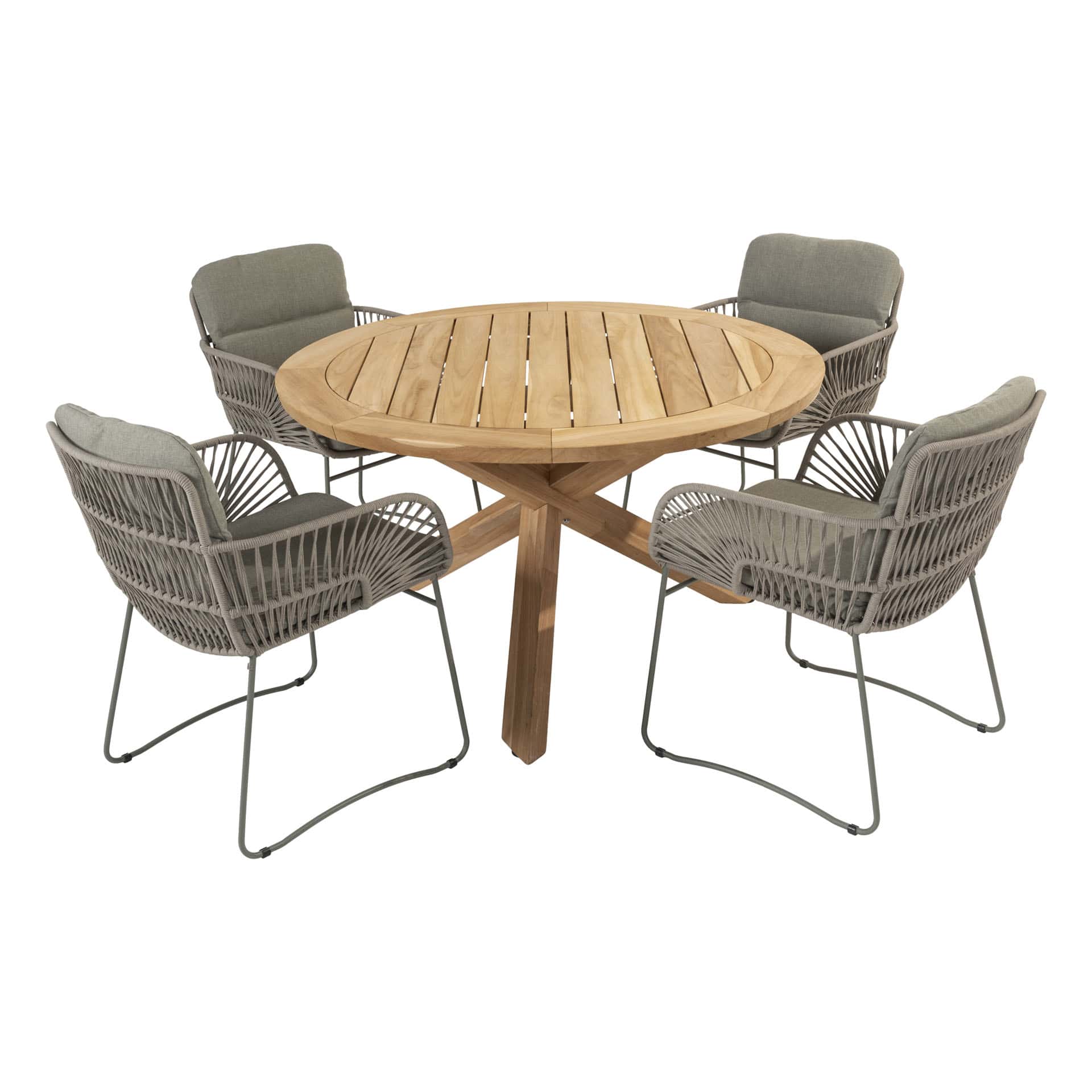 4 Seasons Outdoor Murcia dining olive + Taste 4SO Prado teak tafel 130 Ø cm