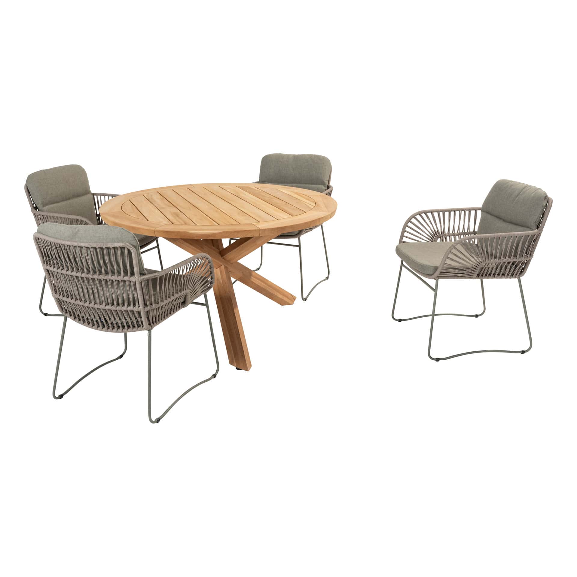 4 Seasons Outdoor Murcia dining olive + Taste 4SO Prado teak tafel 130 Ø cm