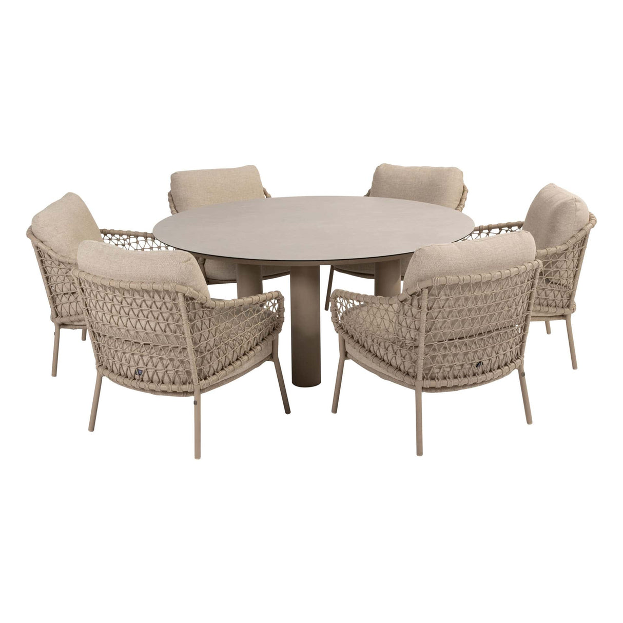 4 Seasons Outdoor Sardinia low dining stoel + Taste 4SO Donato low dining tafel 160 cm Ø latte