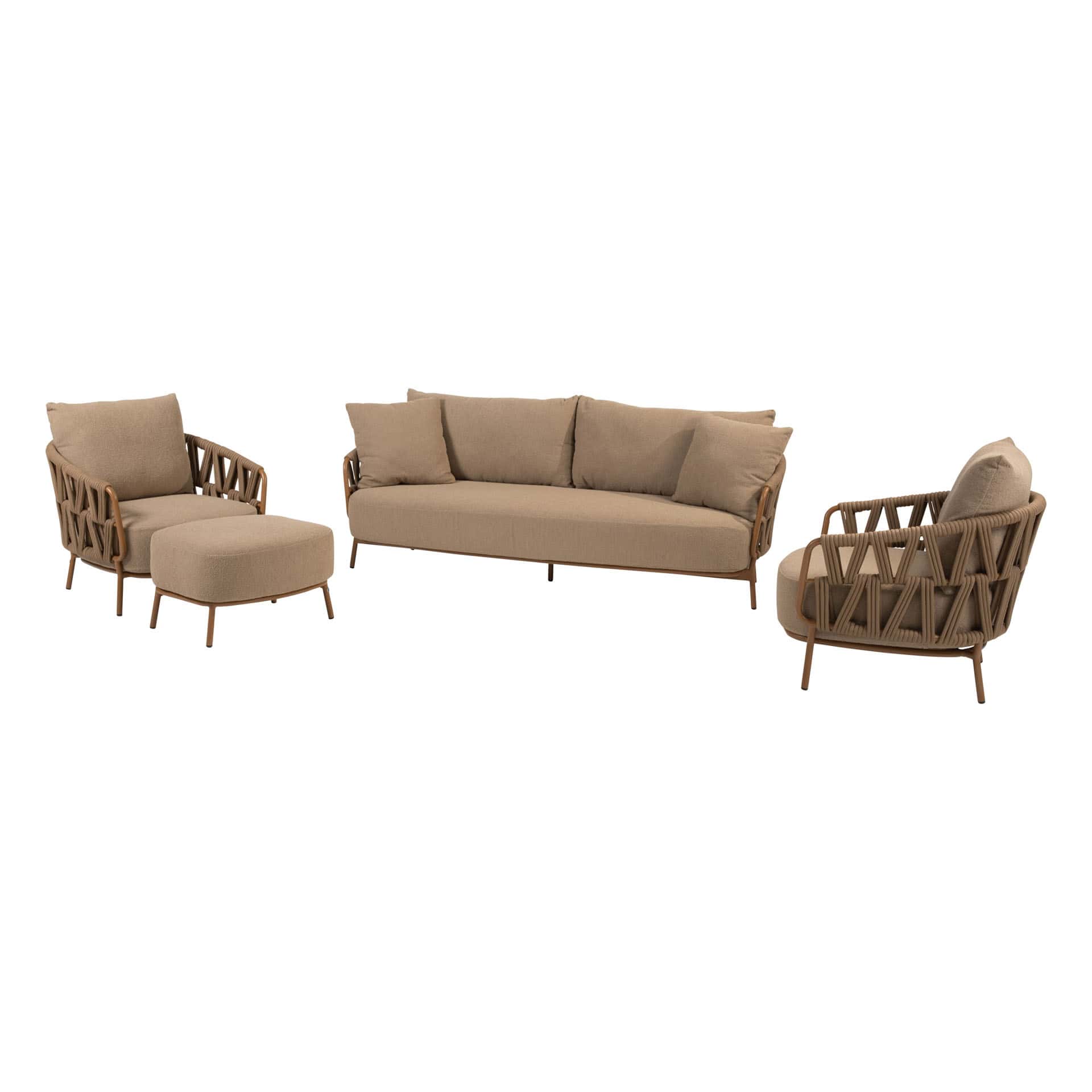 4 Seasons Outdoor Biarritz loungeset Amber: 3-zits bank + 2 loungestoelen + voetenbank