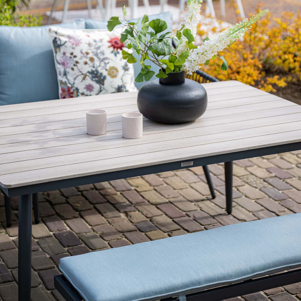 Garden Impressions Margriet lounge-diningset 6-delig black rotan, mint groene kussens, carbon black frame