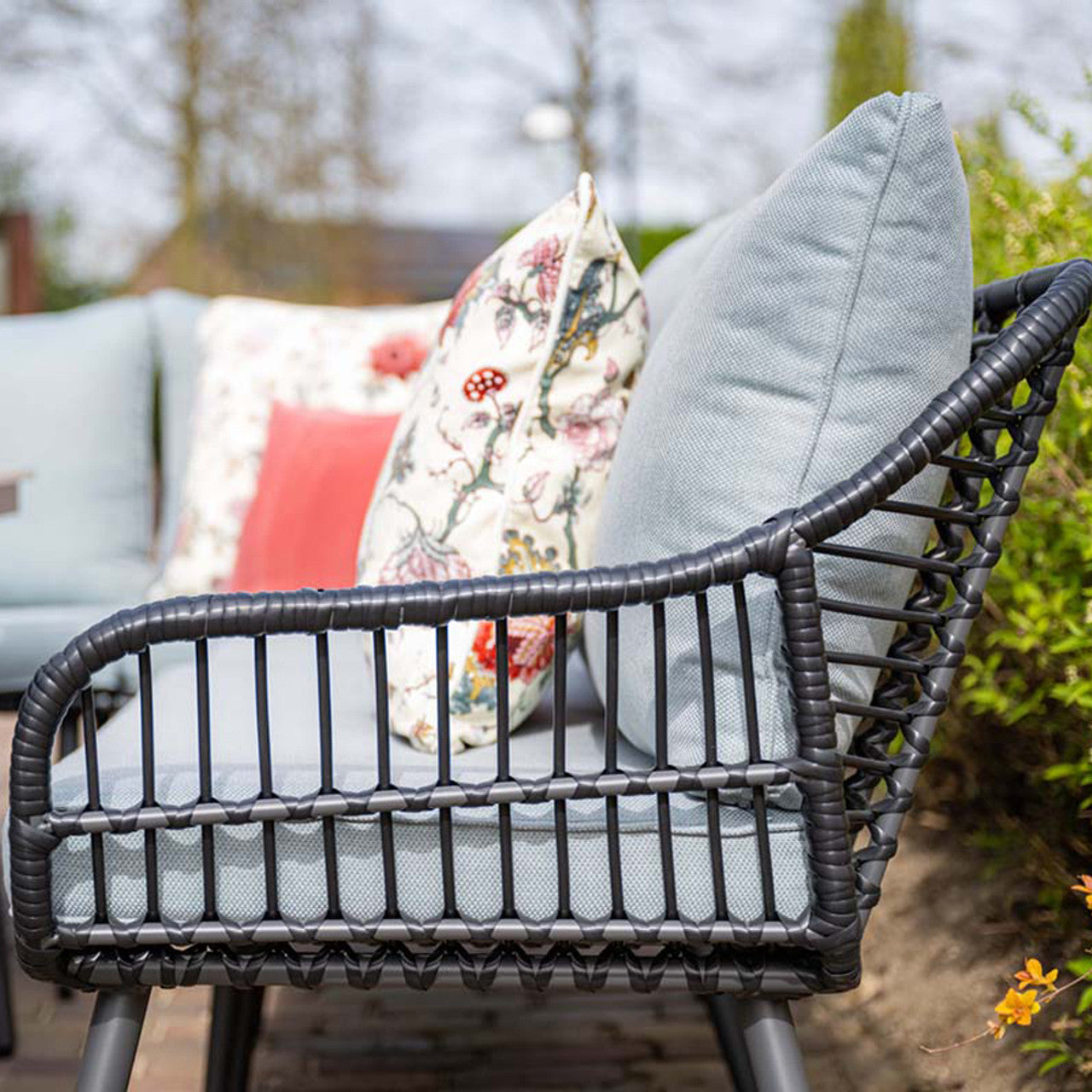 Garden Impressions Margriet lounge-diningset 6-delig black rotan, mint groene kussens, carbon black frame