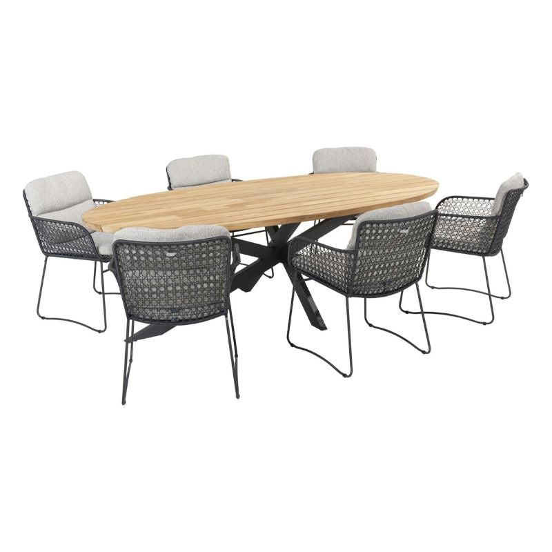 4 Seasons Outdoor Aprilla dining antraciet + Taste 4SO Prado teak tafel ovaal 240 cm