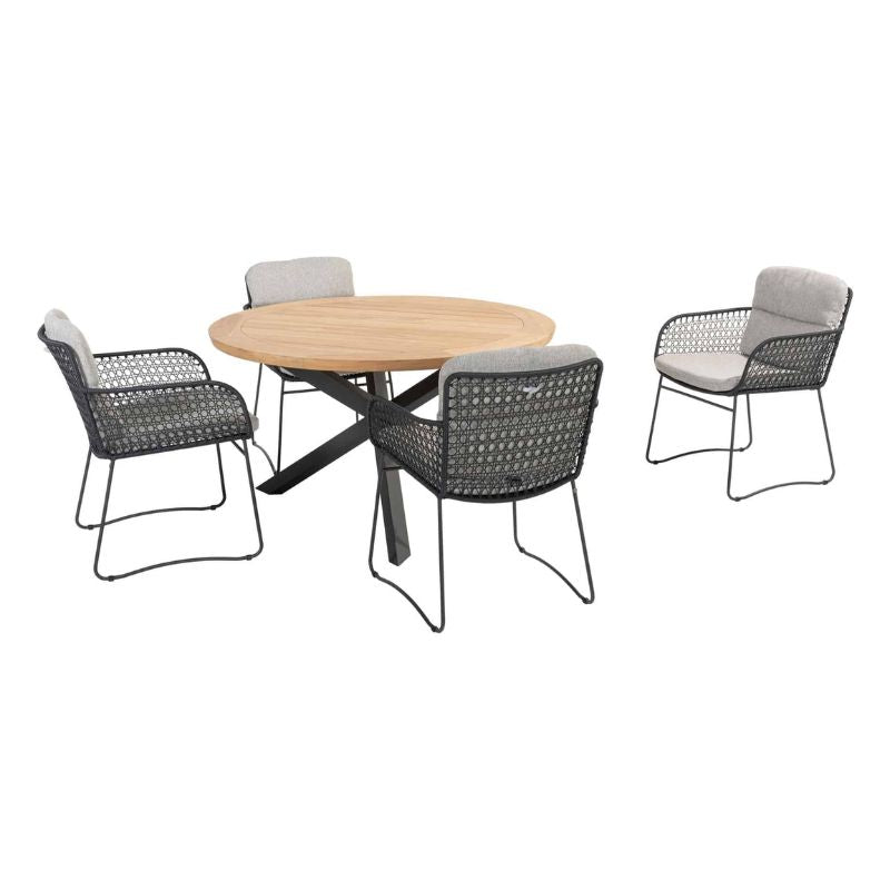 4 Seasons Outdoor Aprilla dining antraciet + Taste 4SO Prado teak tafel 130 Ø cm