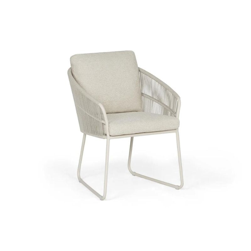 Suns Noli dining stoel, Camel sand frame en  camel sand rope met naturel gravel kussens